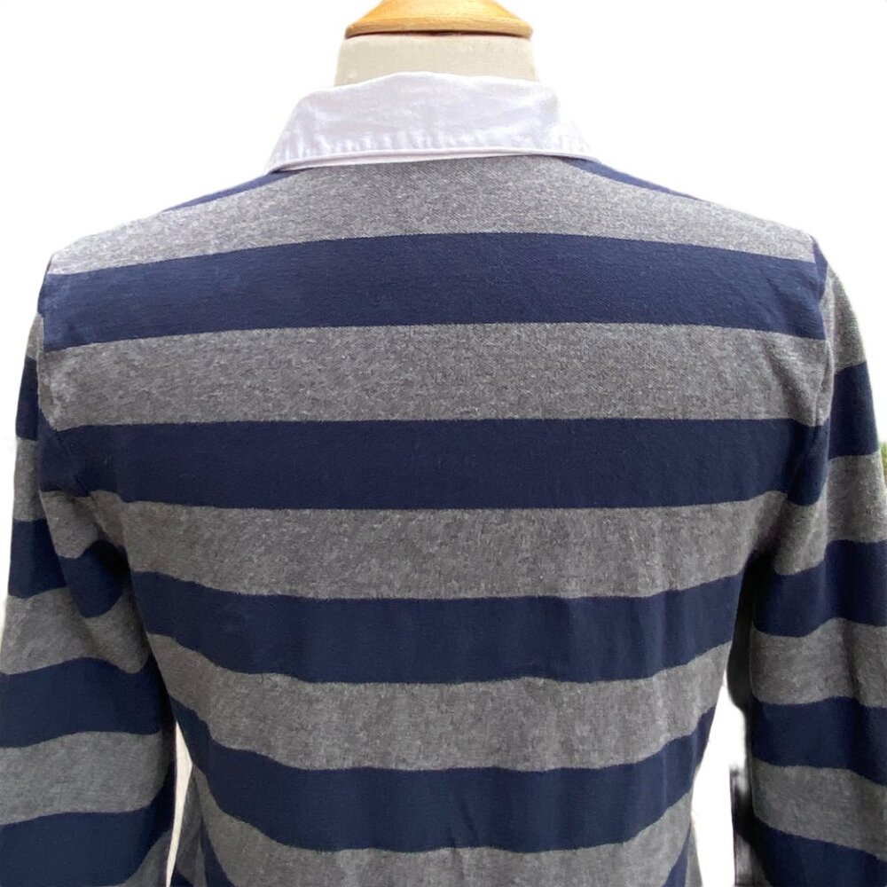 Lands End Blue Gray Striped Rugby Shirt Retro Back to School Preppy Academia-S - Picture 8 of 12